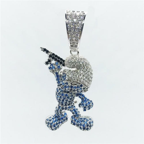 Hot Sale Iced Out Zircon Cartoon Figure With Gun Pendants Necklace